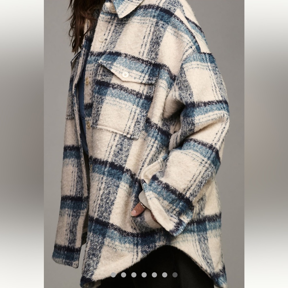 NWT: Anthropologie, Good American Cream and Indigo Plaid Jacket - sold out - Picture 3 of 12